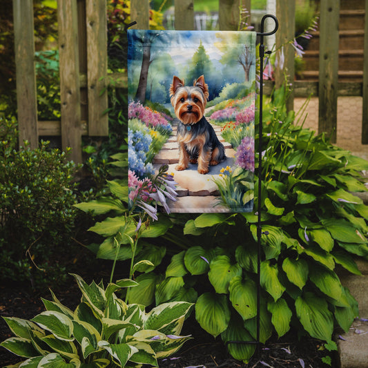 Yorkshire Terrier Spring Path Garden Flag  – Dog-Themed Floral Outdoor Decor