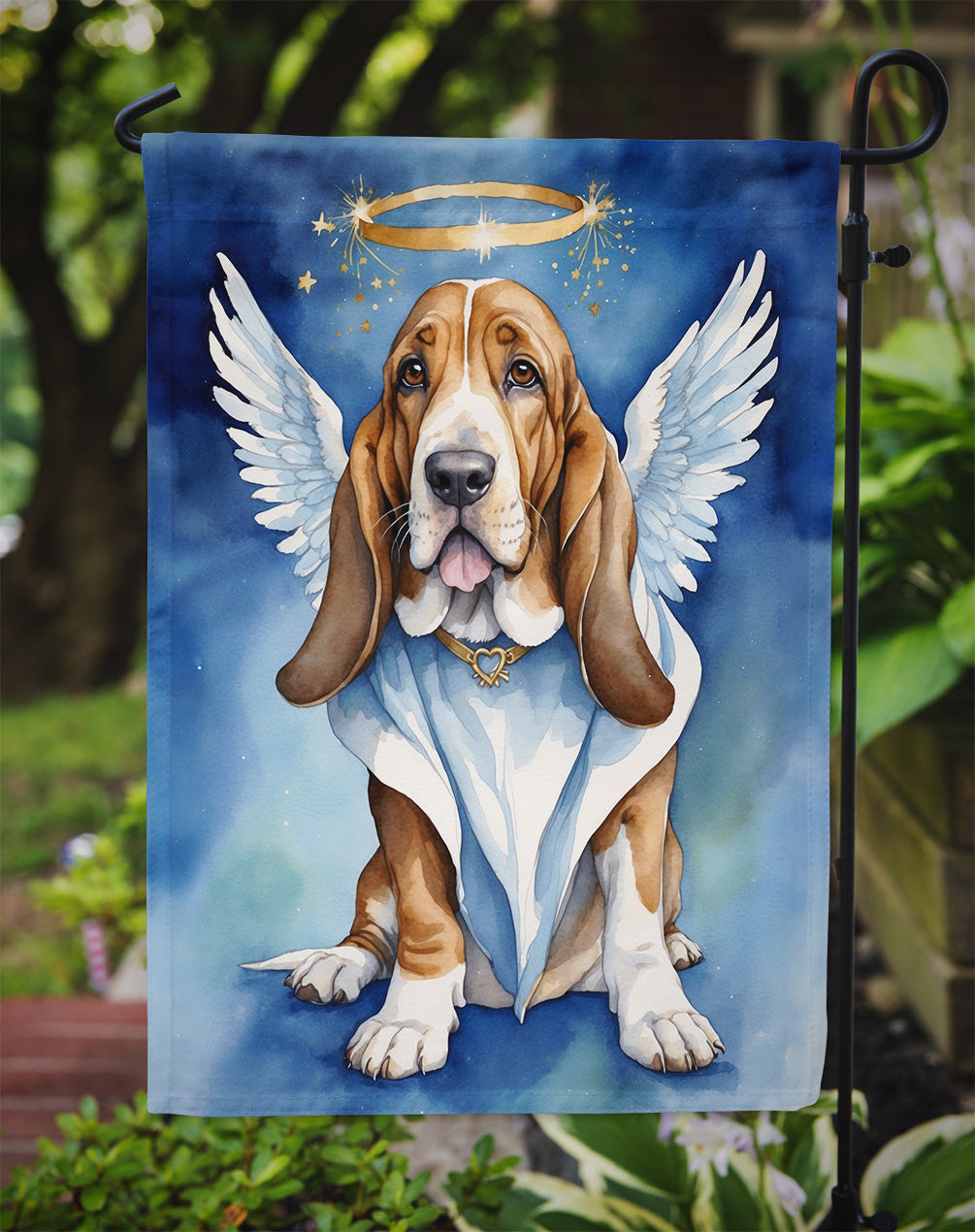 Basset Hound My Angel Garden Flag – Memorial or Christmas Dog Angel Decor DAC6939GF