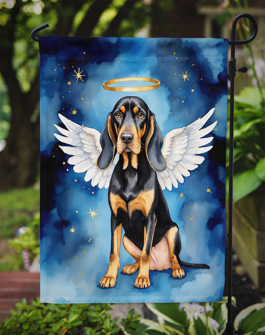 Black and Tan Coonhound My Angel Garden Flag – Memorial or Christmas Dog Angel Decor