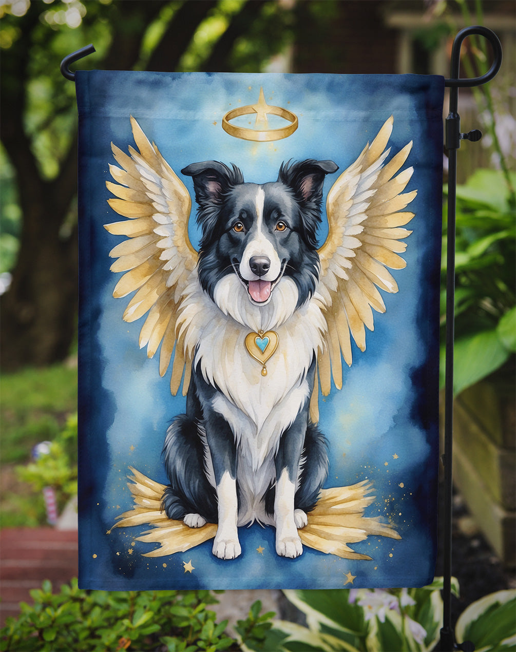 Border Collie My Angel Garden Flag – Memorial or Christmas Dog Angel Decor
