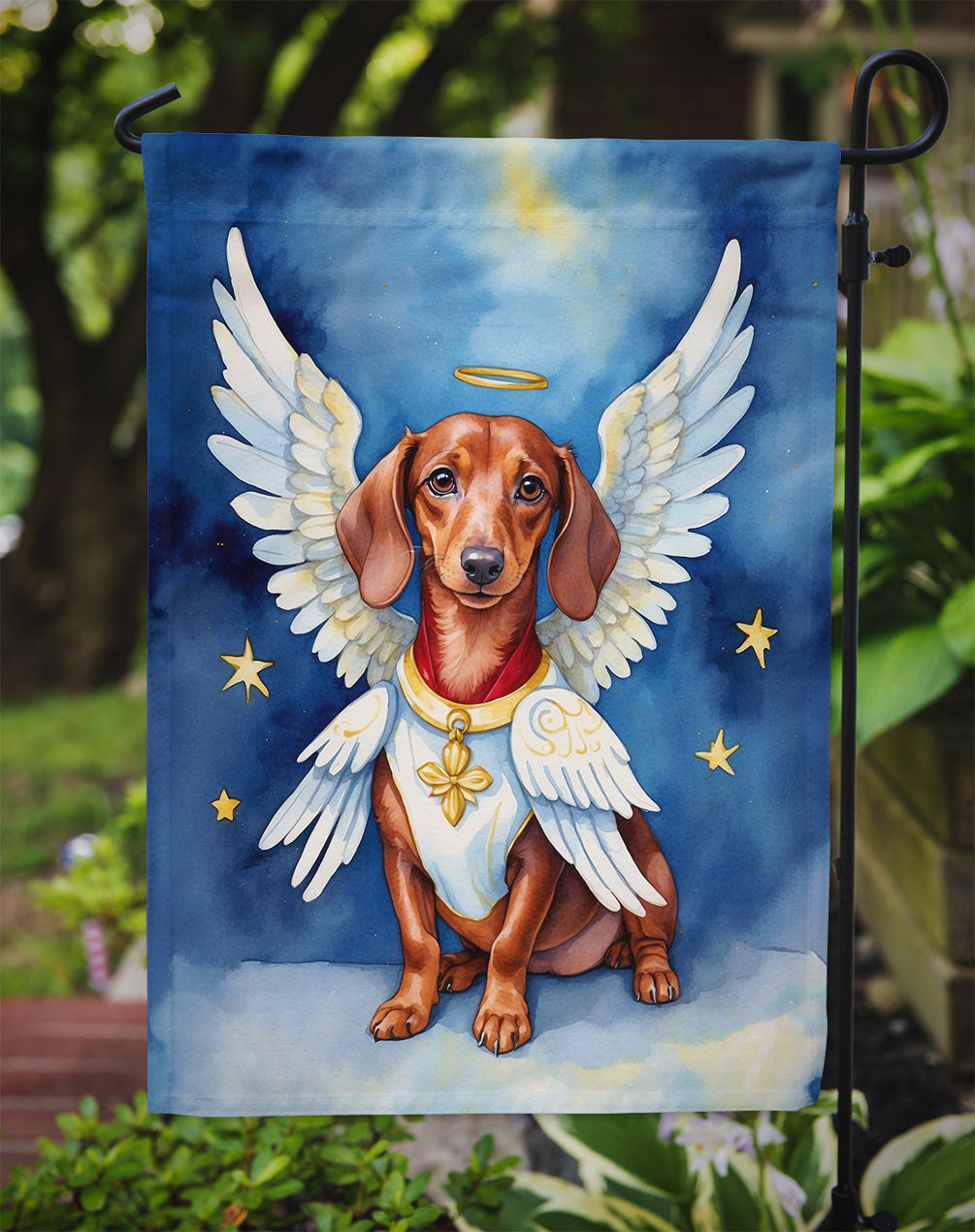 Dachshund My Angel Garden Flag – Memorial or Christmas Dog Angel Decor DAC6988GF