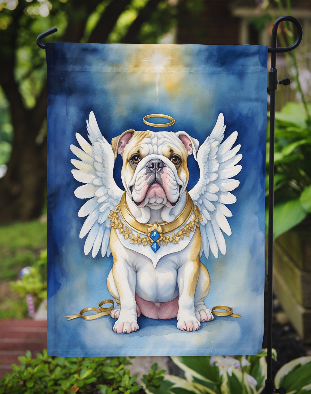 English Bulldog My Angel Garden Flag – Memorial or Christmas Dog Angel Decor