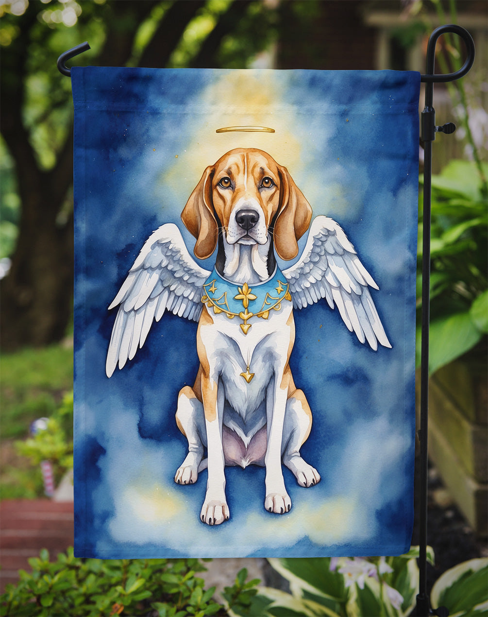 English Foxhound My Angel Garden Flag – Memorial or Christmas Dog Angel Decor