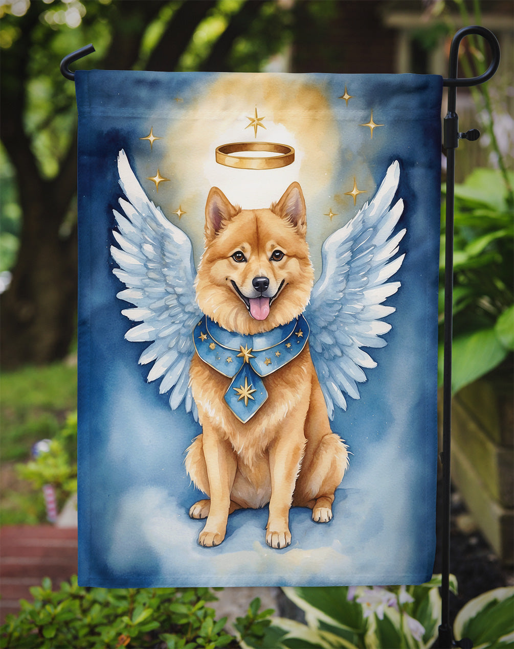 Finnish Spitz My Angel Garden Flag – Memorial or Christmas Dog Angel Decor