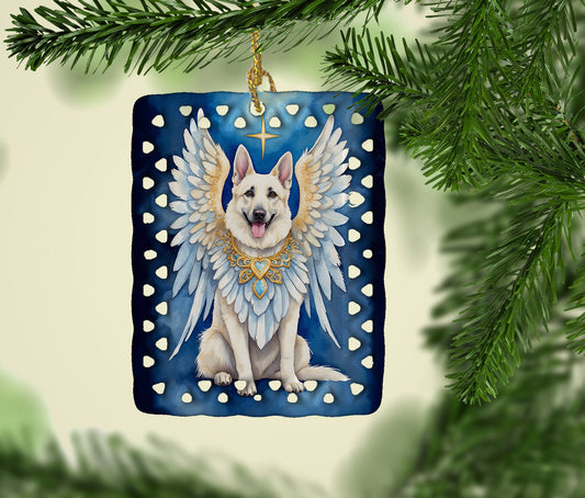 White German Shepherd My Angel Porcelain Ornament