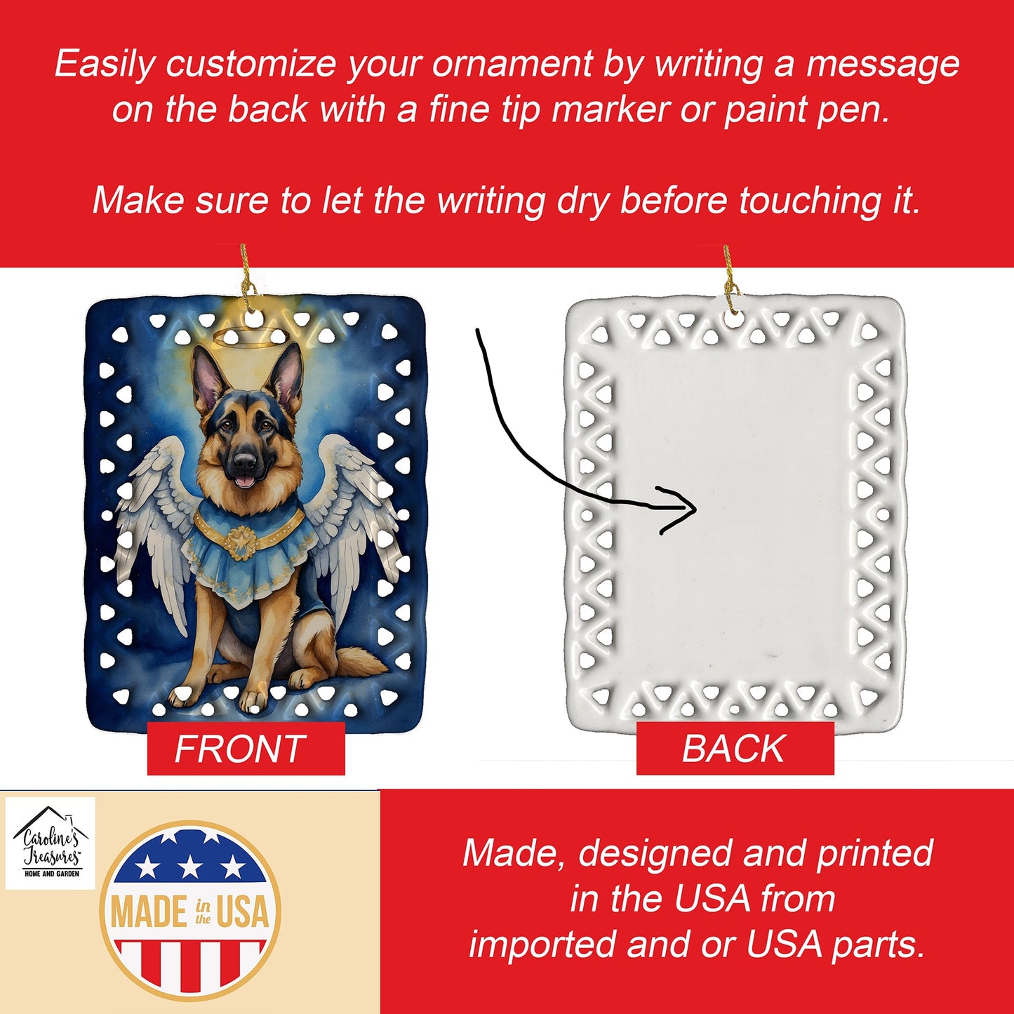 German Shepherd My Angel Porcelain Ornament