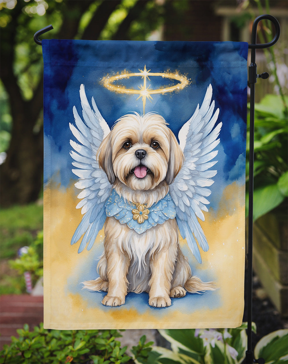 Lhasa Apso My Angel Garden Flag – Memorial or Christmas Dog Angel Decor