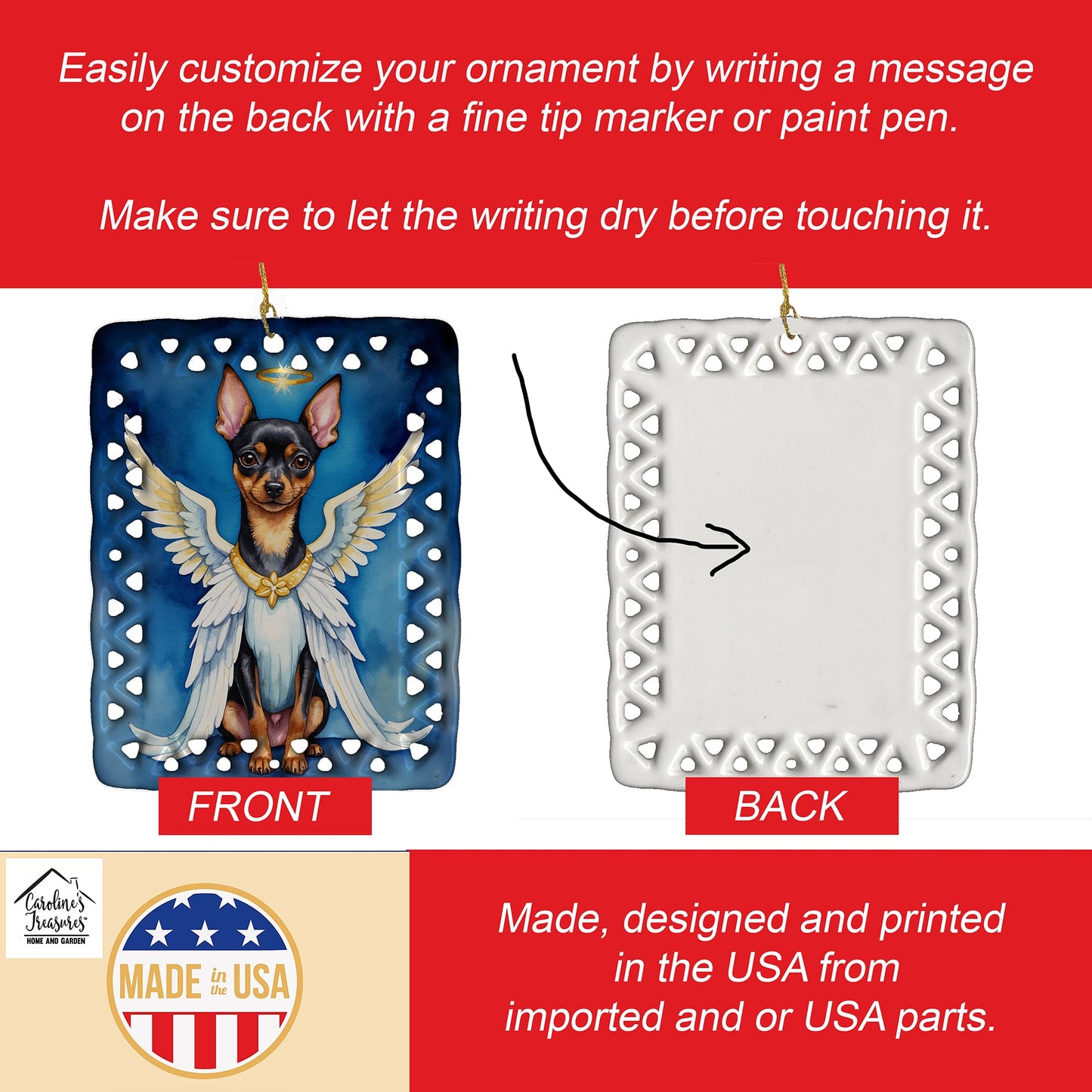 Miniature Pinscher My Angel Porcelain Ornament