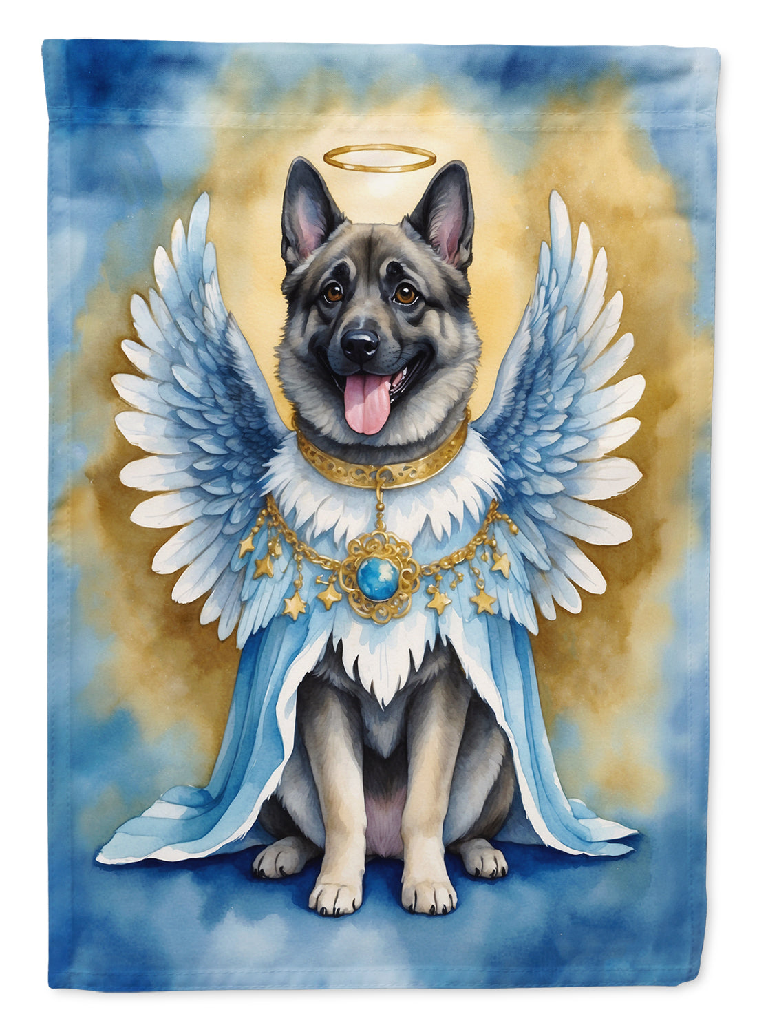 Norwegian Elkhound My Angel Garden Flag – Memorial or Christmas Dog Angel Decor