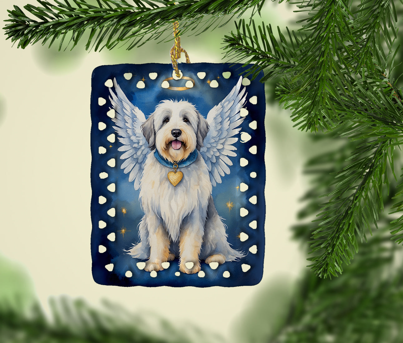 Old English Sheepdog My Angel Porcelain Ornament