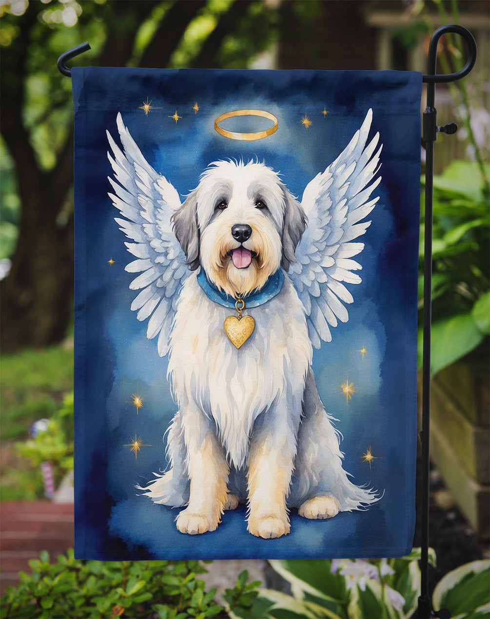 Old English Sheepdog My Angel Garden Flag – Memorial or Christmas Dog Angel Decor