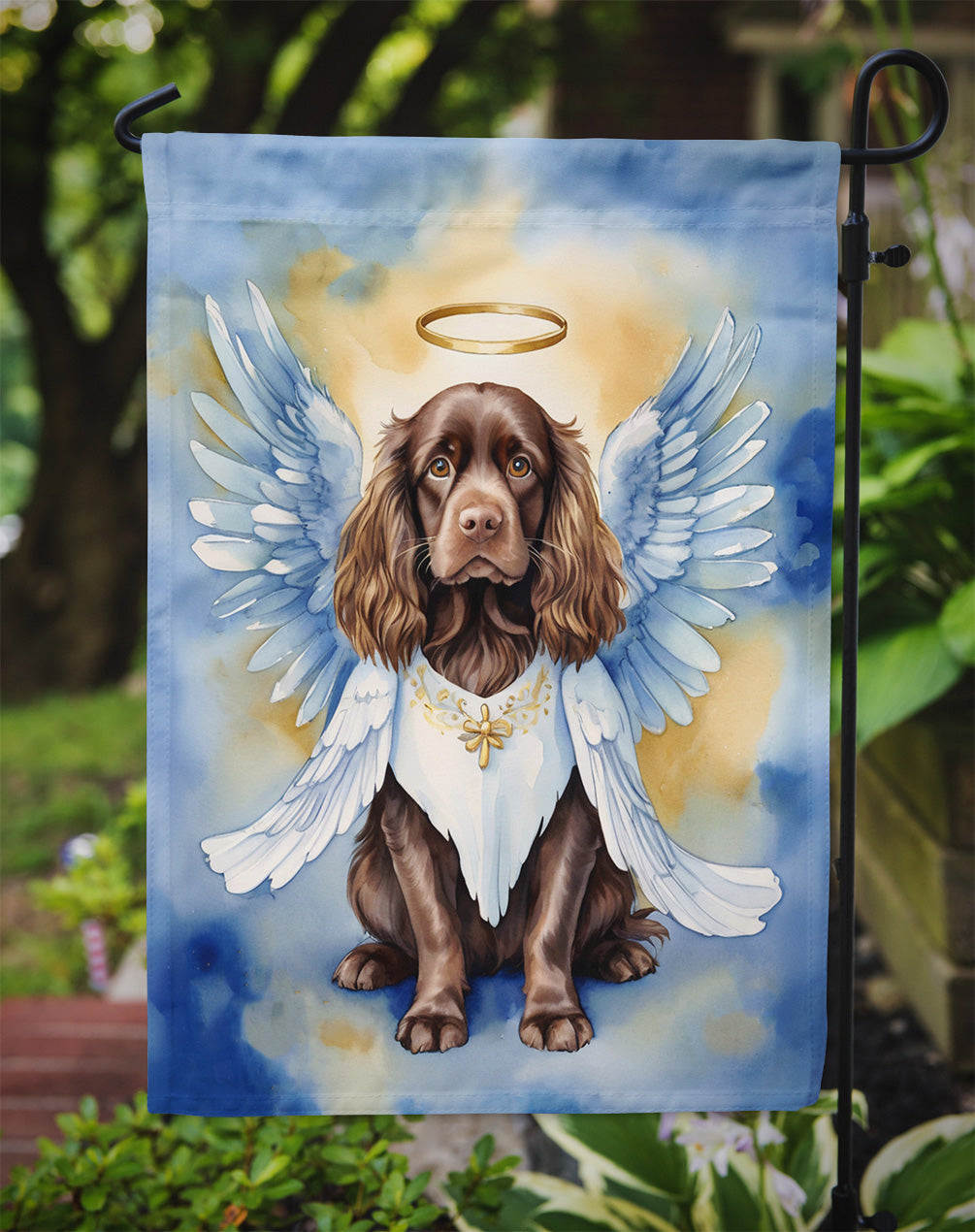 Sussex Spaniel My Angel Garden Flag – Memorial or Christmas Dog Angel Decor