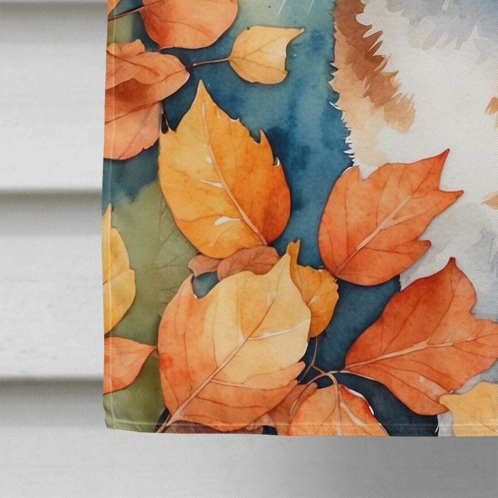 Aegean Cat in Fall Leaves House Flag