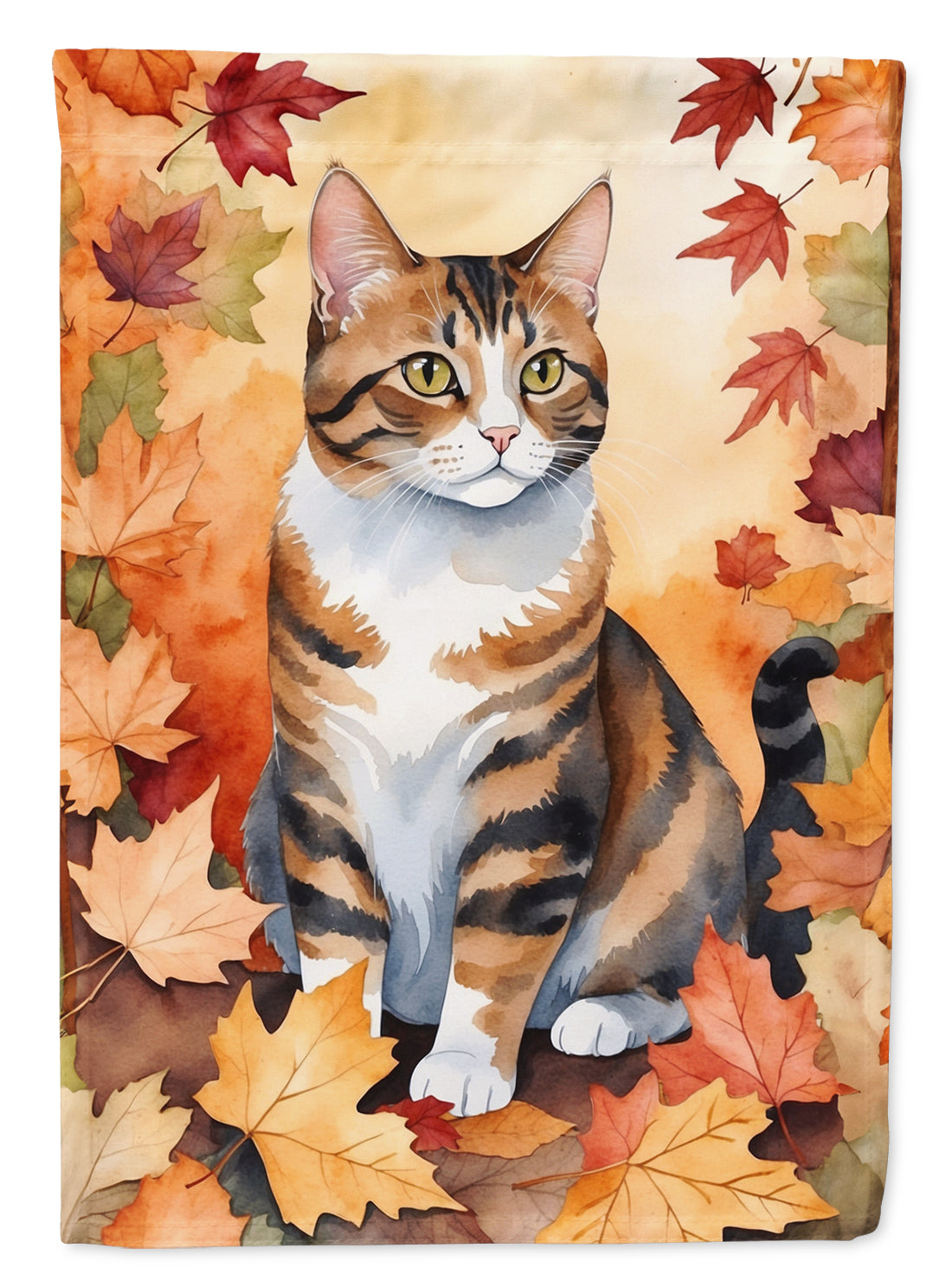 American Polydactyl Fall Garden Flag - Cat in Fall Leaves - Cat-Themed Seasonal Yard Decor