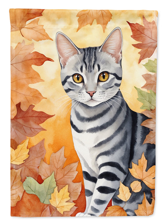 American Shorthair Fall Garden Flag - Cat in Fall Leaves - Cat-Themed Seasonal Yard Decor