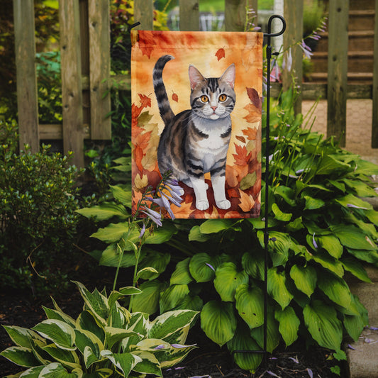 American Wirehair Fall Garden Flag - Cat in Fall Leaves - Cat-Themed Seasonal Yard Decor