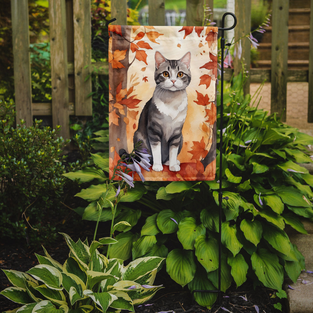 American Wirehair Fall Garden Flag - Cat in Fall Leaves - Cat-Themed Seasonal Yard Decor
