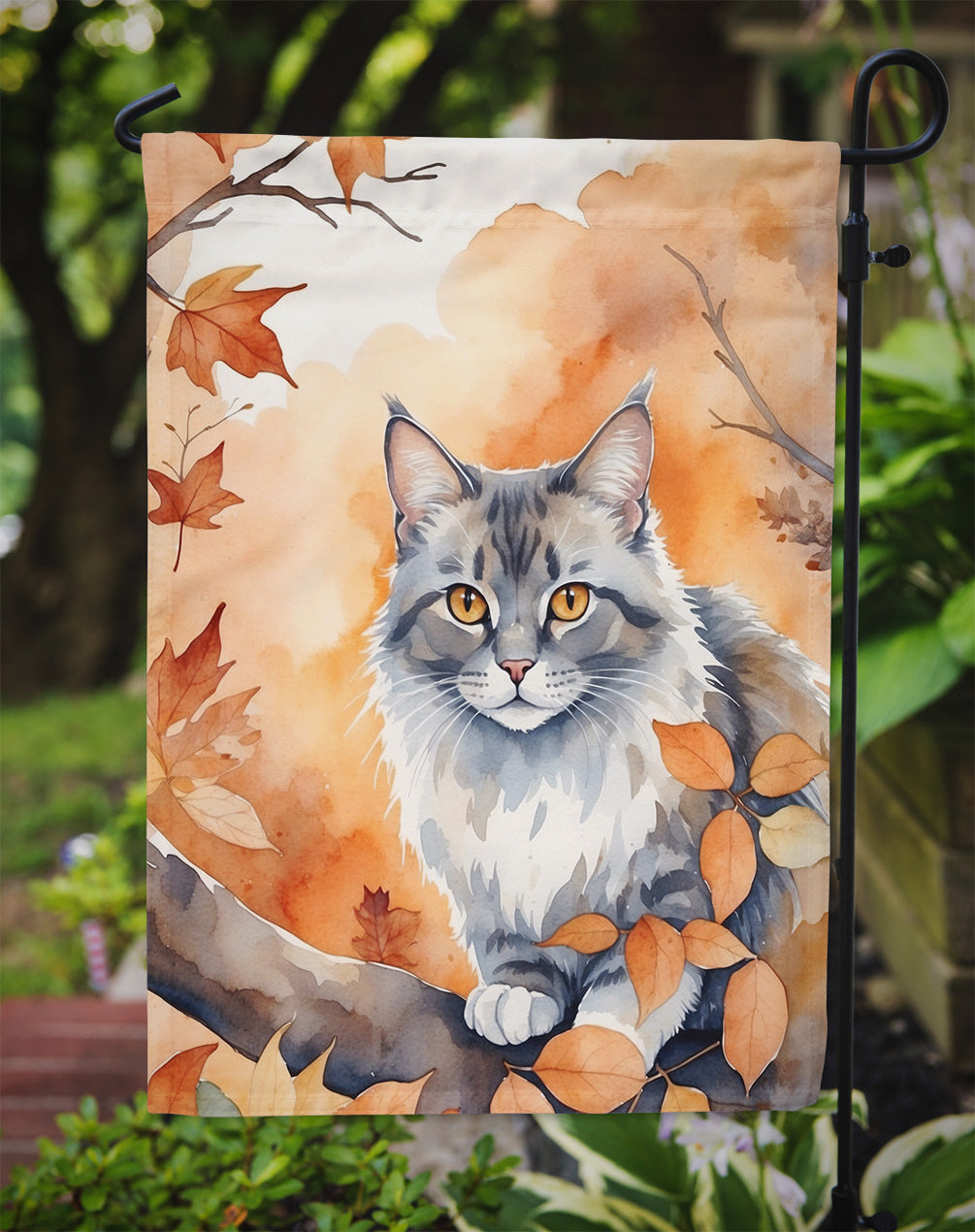 Australian Mist Cat Fall Garden Flag - Cat in Fall Leaves - Cat-Themed Seasonal Yard Decor