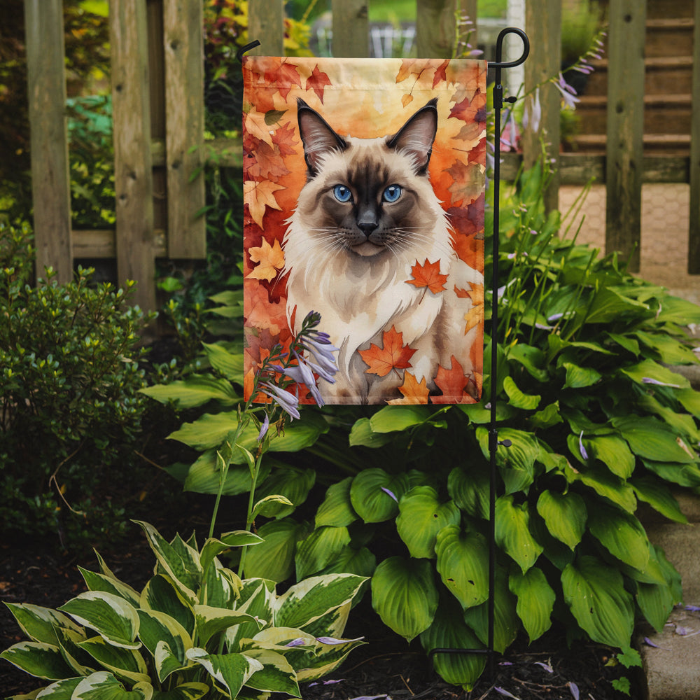 Balinese Cat Fall Garden Flag - Cat in Fall Leaves - Cat-Themed Seasonal Yard Decor