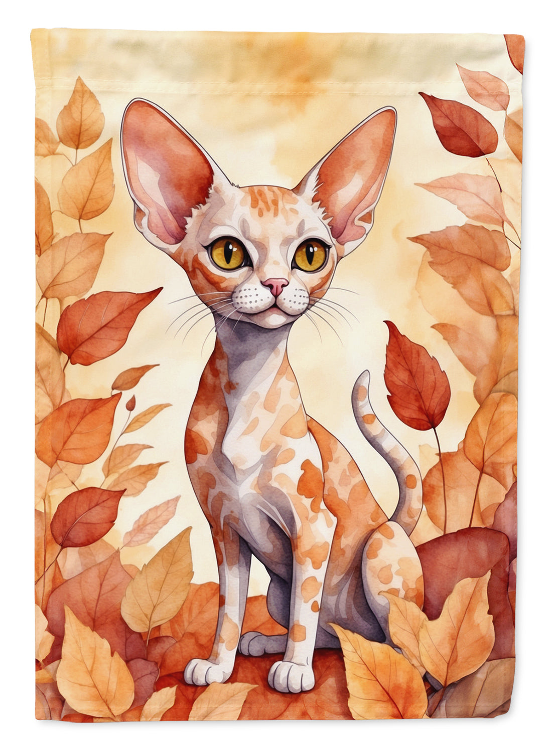 Devon Rex Cat in Fall Leaves House Flag