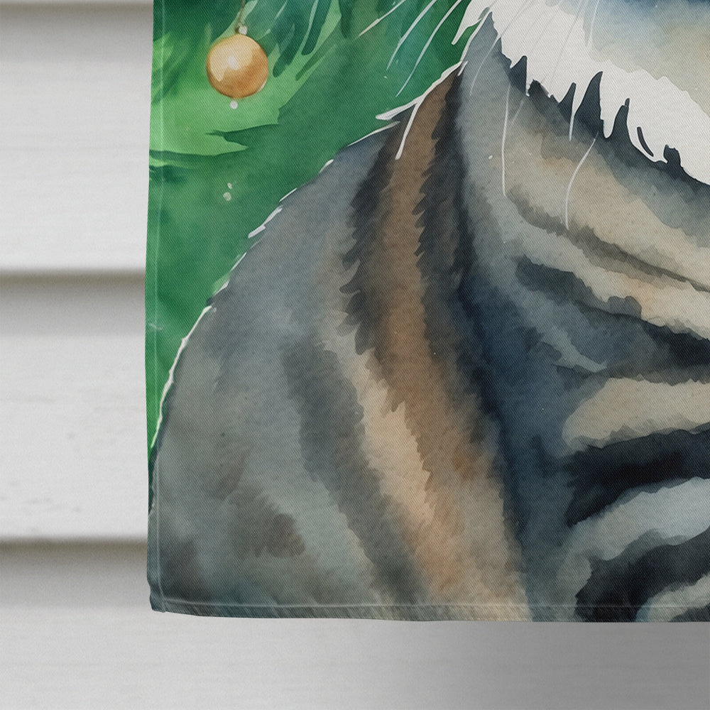 American Bobtail Cat By the Christmas Tree House Flag