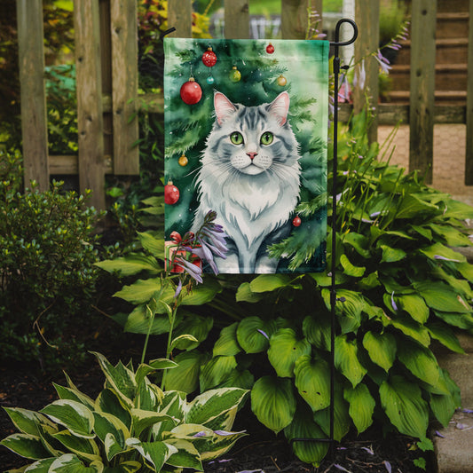 American Curl Christmas Garden Flag - Cat by the Christmas Tree - Cat-Themed Holiday Yard Decor