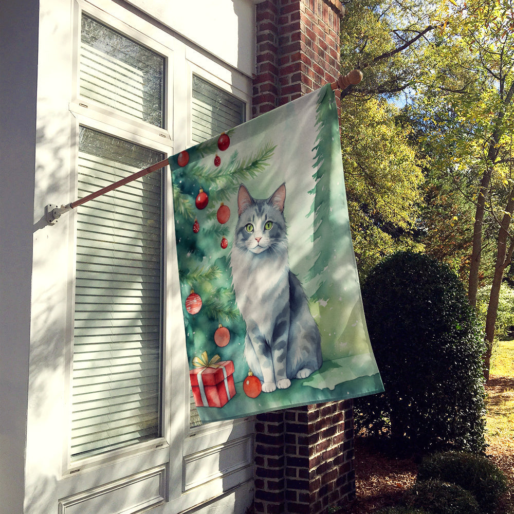 Australian Mist Cat By the Christmas Tree House Flag
