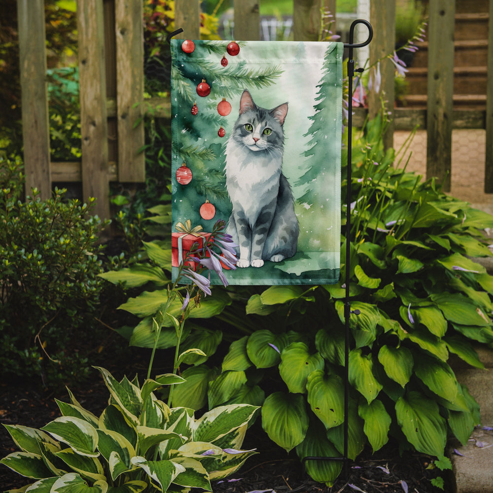 Australian Mist Cat Christmas Garden Flag - Cat by the Christmas Tree - Cat-Themed Holiday Yard Decor