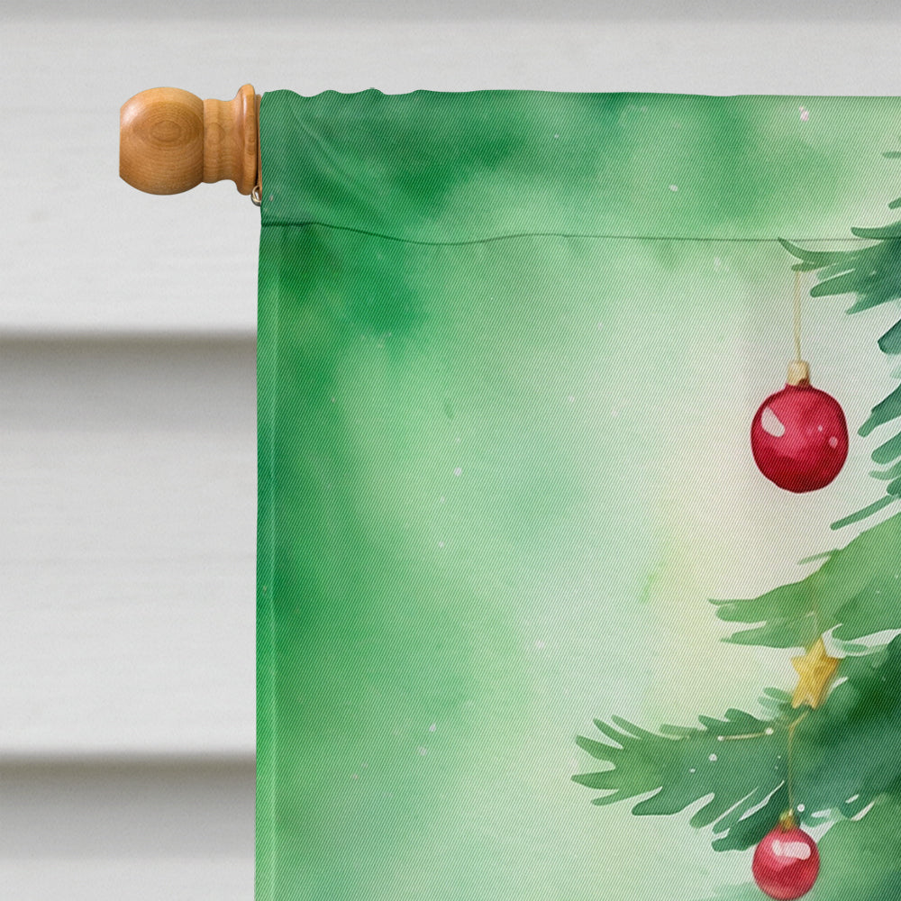 Devon Rex Cat By the Christmas Tree House Flag