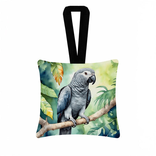 African Grey Parrot Hanging Square Fabric Ornament 3.5 × 3.5