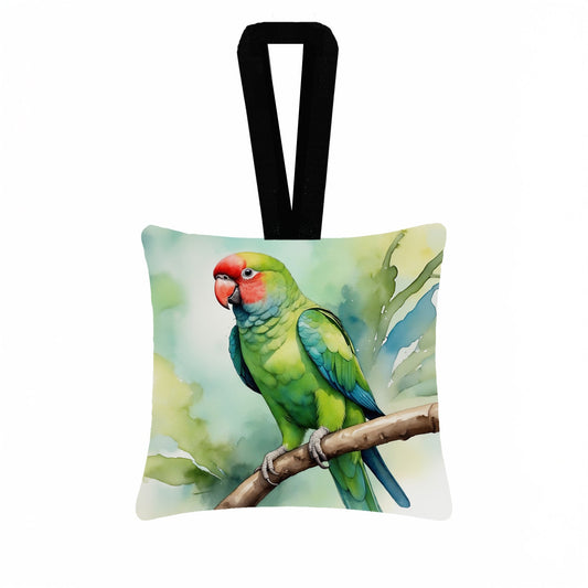 African Ringneck Parrot Hanging Square Fabric Ornament 3.5 × 3.5
