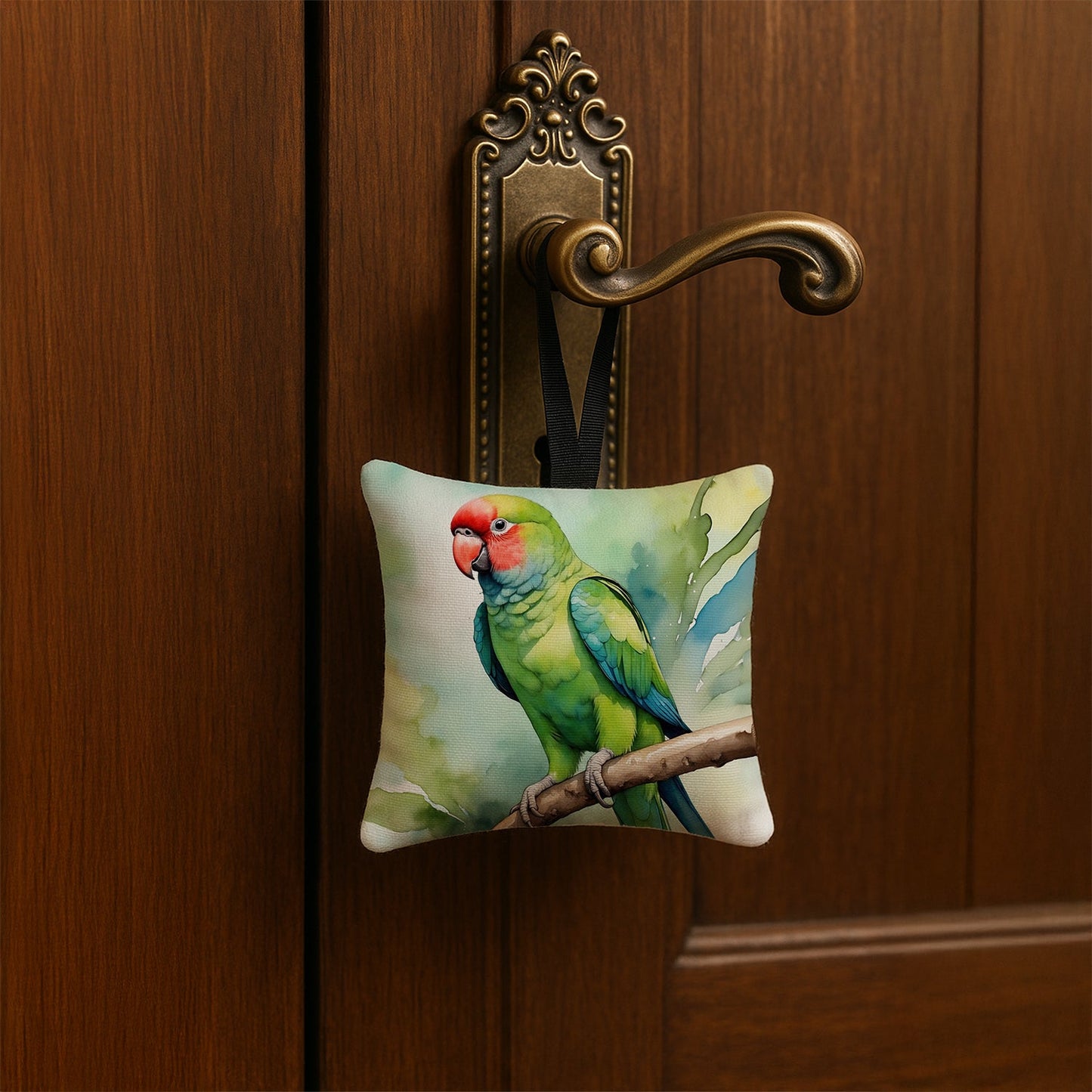 African Ringneck Parrot Hanging Square Fabric Ornament 3.5 × 3.5