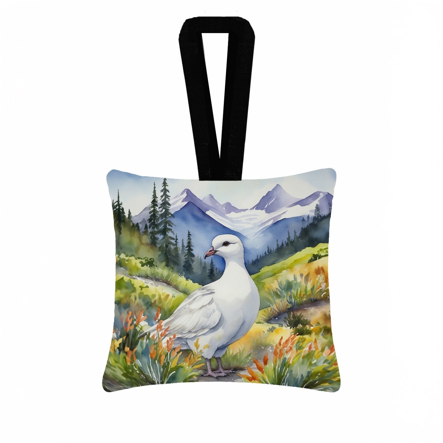 Alaska Willow Ptarmigan Hanging Square Fabric Ornament 3.5 × 3.5