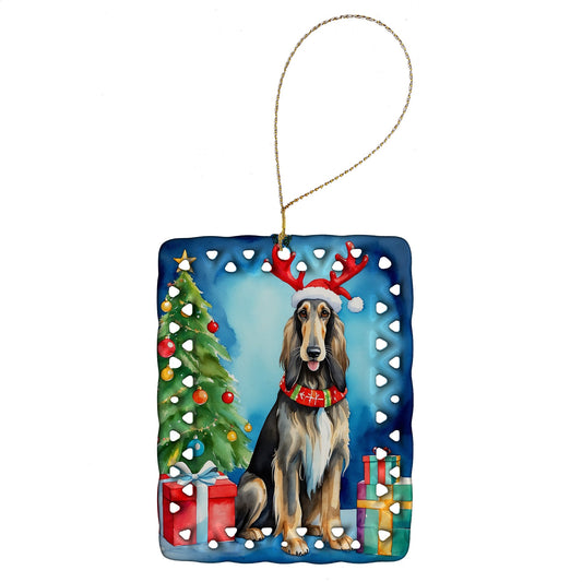 Afghan Hound Christmas Reindeer Porcelain Ornament