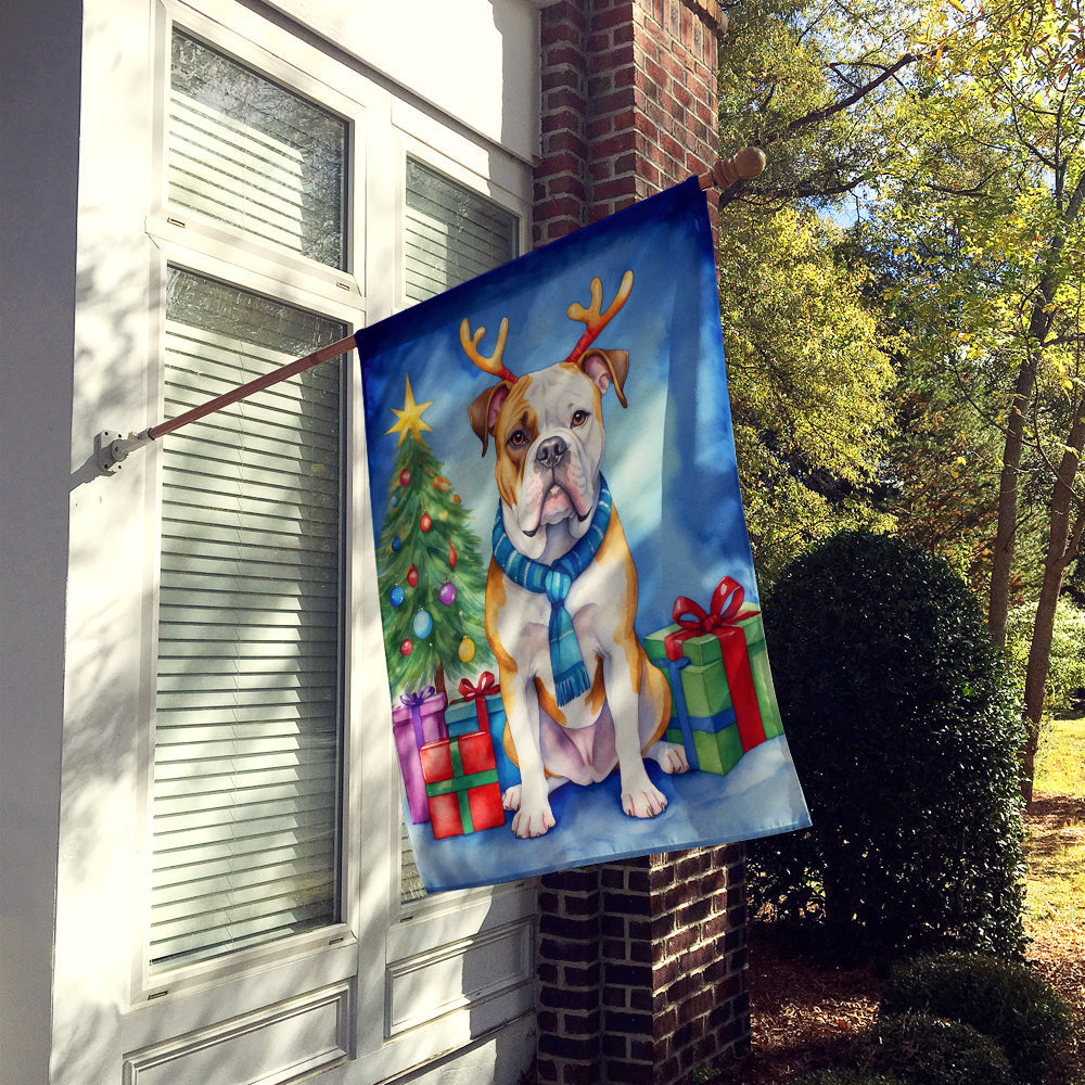 American Bulldog Christmas Reindeer House Flag