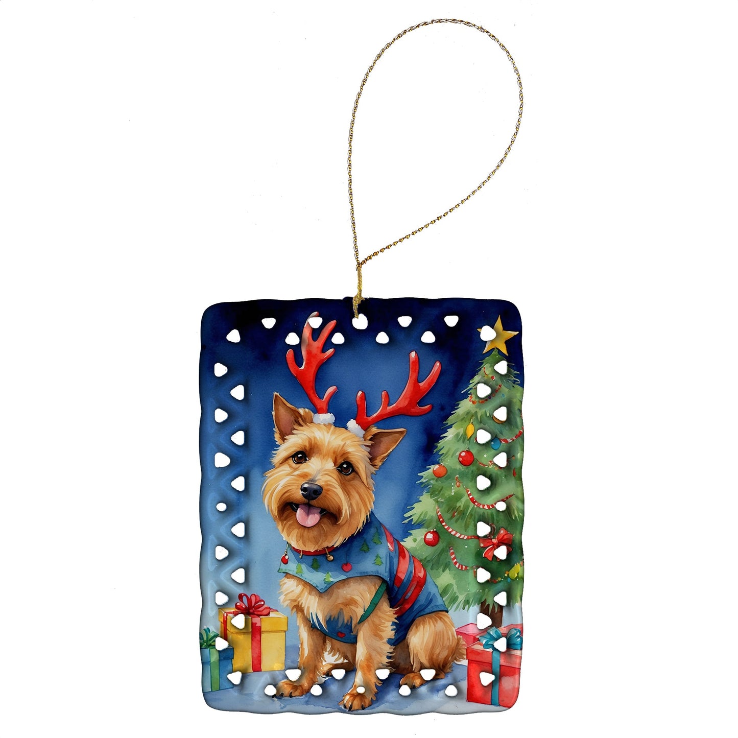 Australian Terrier Christmas Reindeer Porcelain Ornament