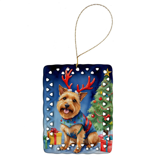 Australian Terrier Christmas Reindeer Porcelain Ornament
