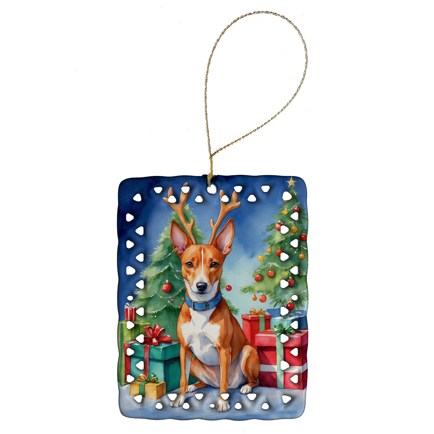 Basenji Christmas Reindeer Porcelain Ornament