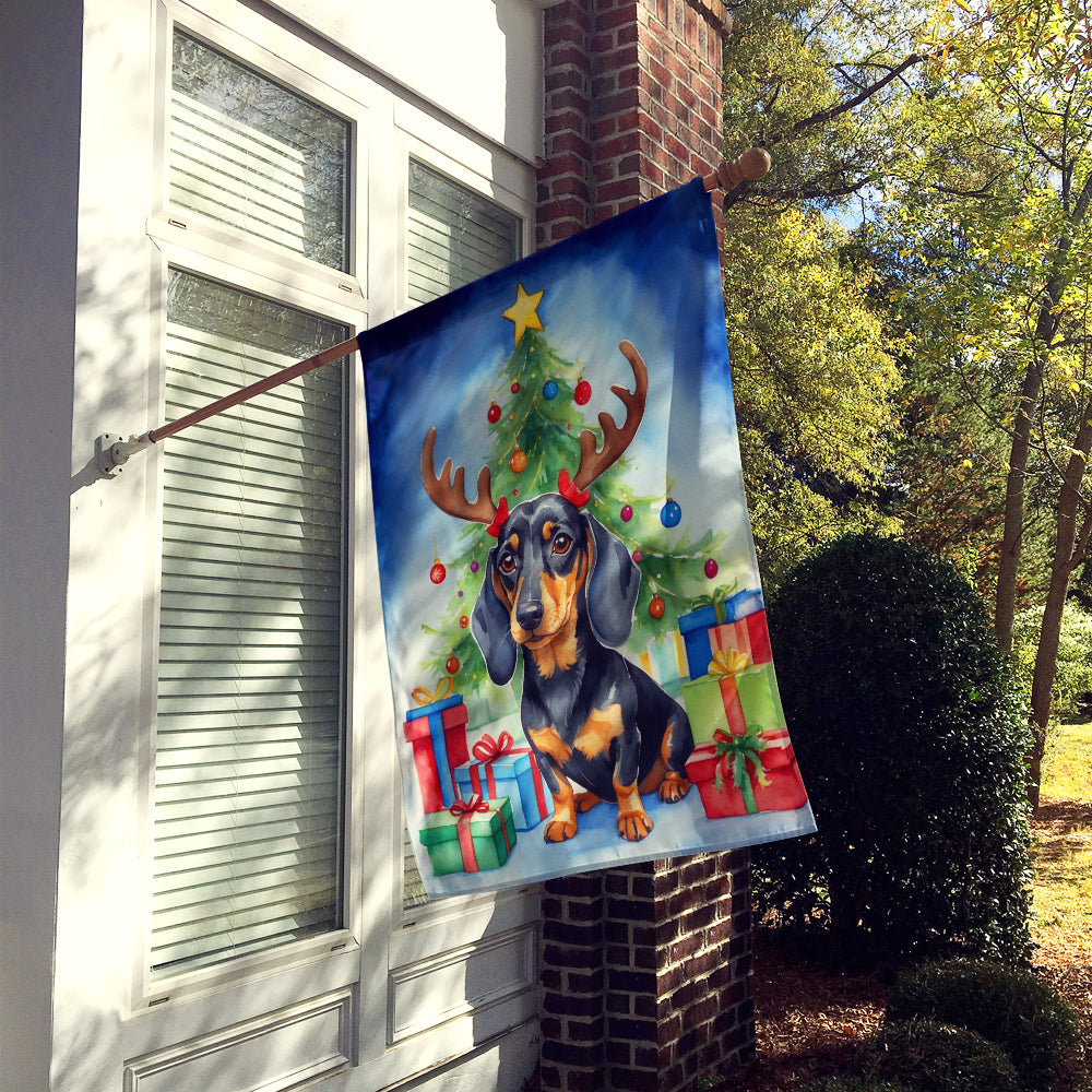 Black and Tan Dachshund Christmas Reindeer House Flag