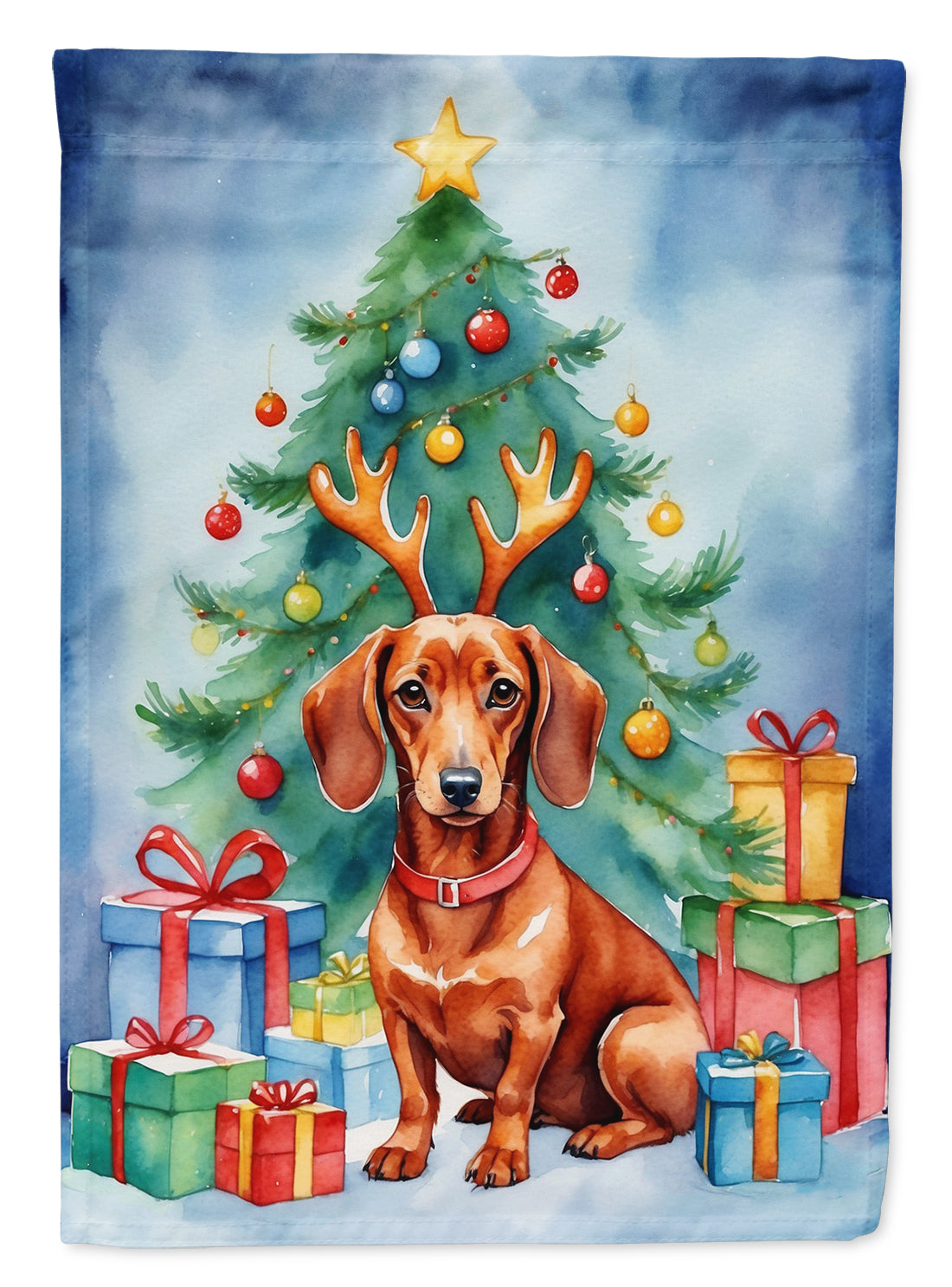 Dachshund Christmas Reindeer House Flag