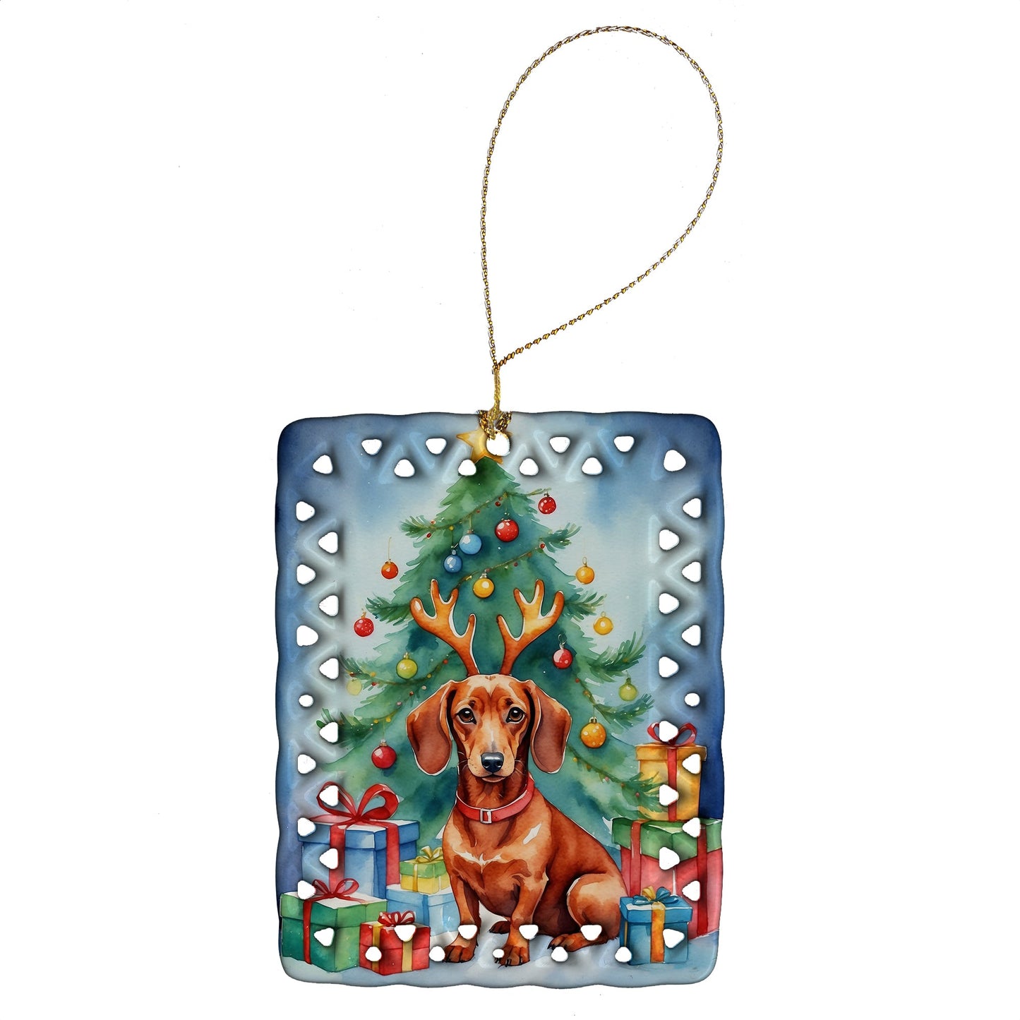 Dachshund Christmas Reindeer Porcelain Ornament
