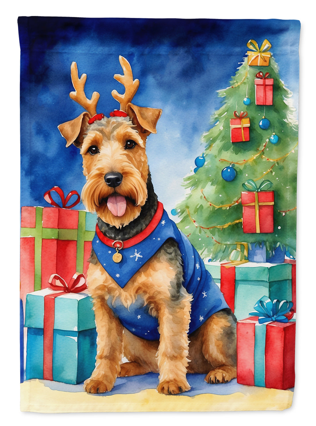 Welsh Terrier Christmas Reindeer House Flag