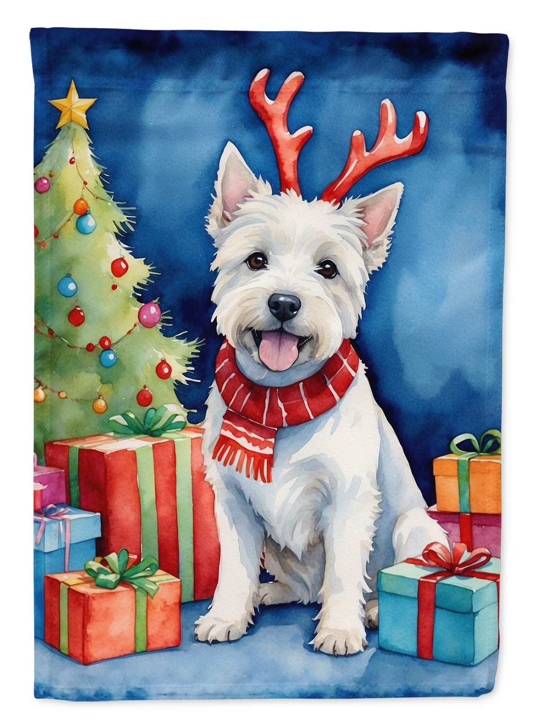 Westie Christmas Reindeer House Flag