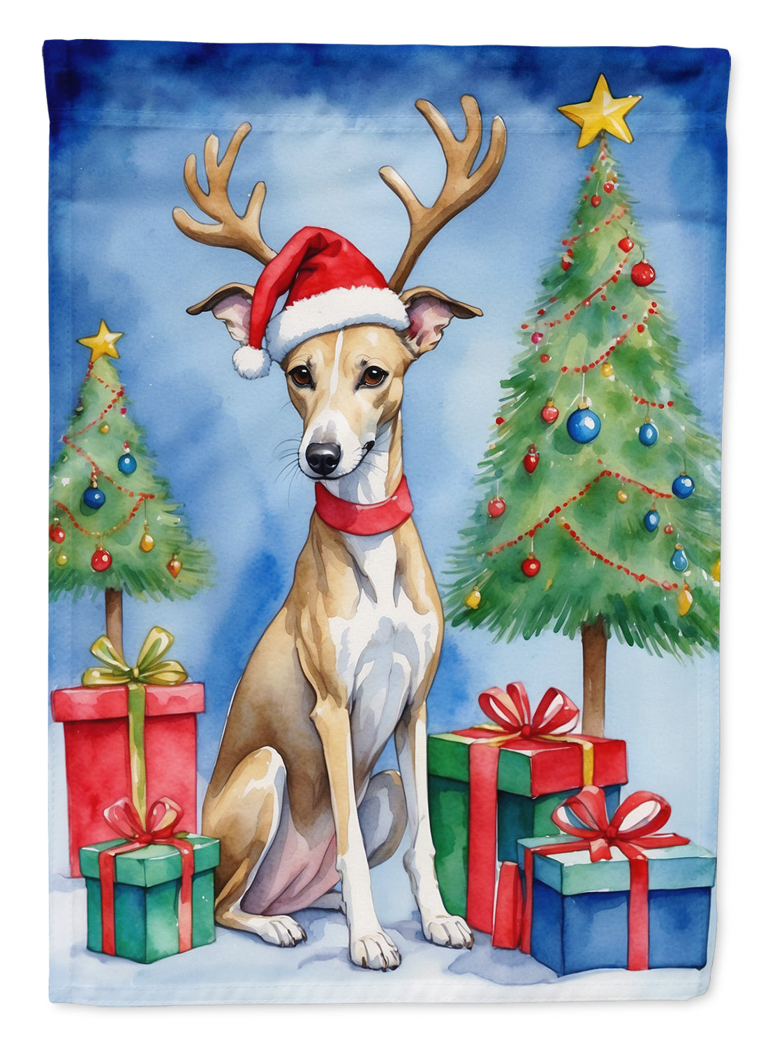Whippet Christmas Reindeer House Flag