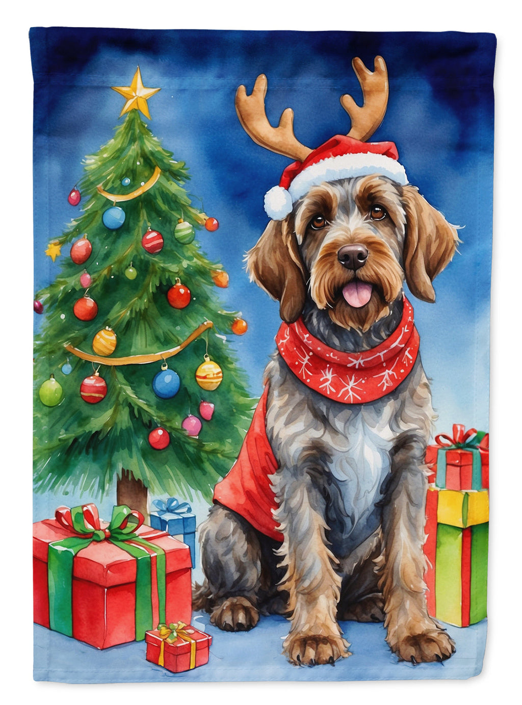 Wirehaired Pointing Griffon Christmas Reindeer House Flag