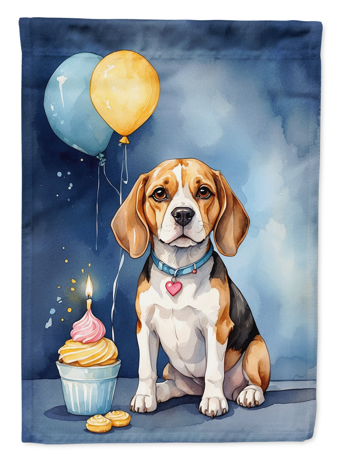 Beagle Happy Birthday Garden Flag – Dog Birthday Cupcake Yard Decor with Balloons