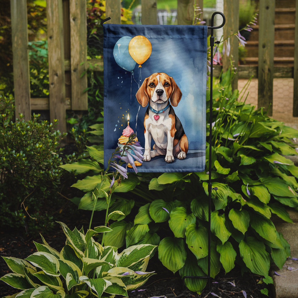 Beagle Happy Birthday Garden Flag – Dog Birthday Cupcake Yard Decor with Balloons
