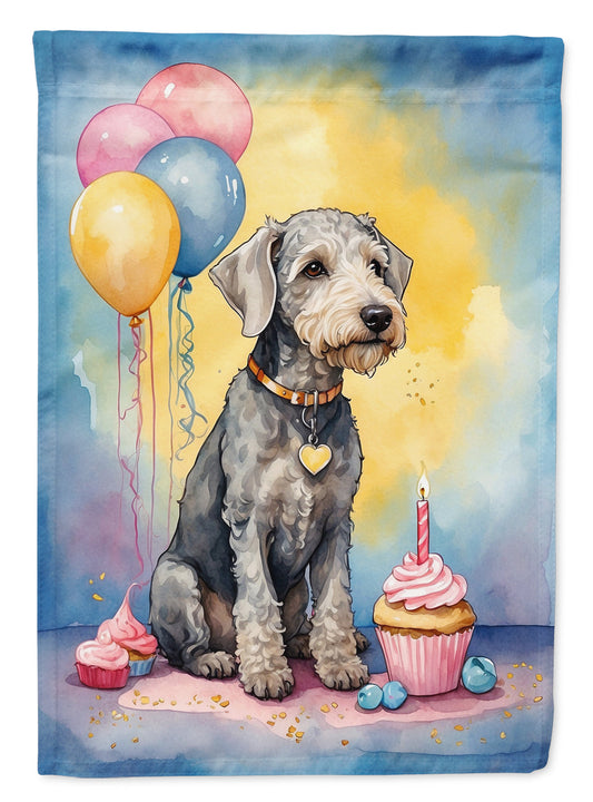 Bedlington Terrier Happy Birthday Garden Flag –Dog Birthday Cupcake Yard Decor with Balloons