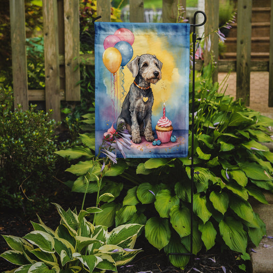 Bedlington Terrier Happy Birthday Garden Flag –Dog Birthday Cupcake Yard Decor with Balloons