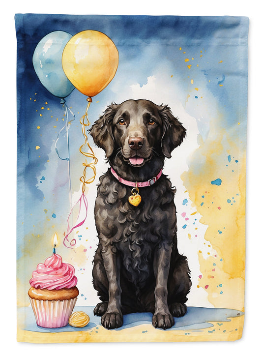 Curly Coated Retriever Happy Birthday Garden Flag –Dog Birthday Cupcake Yard Decor with Balloons